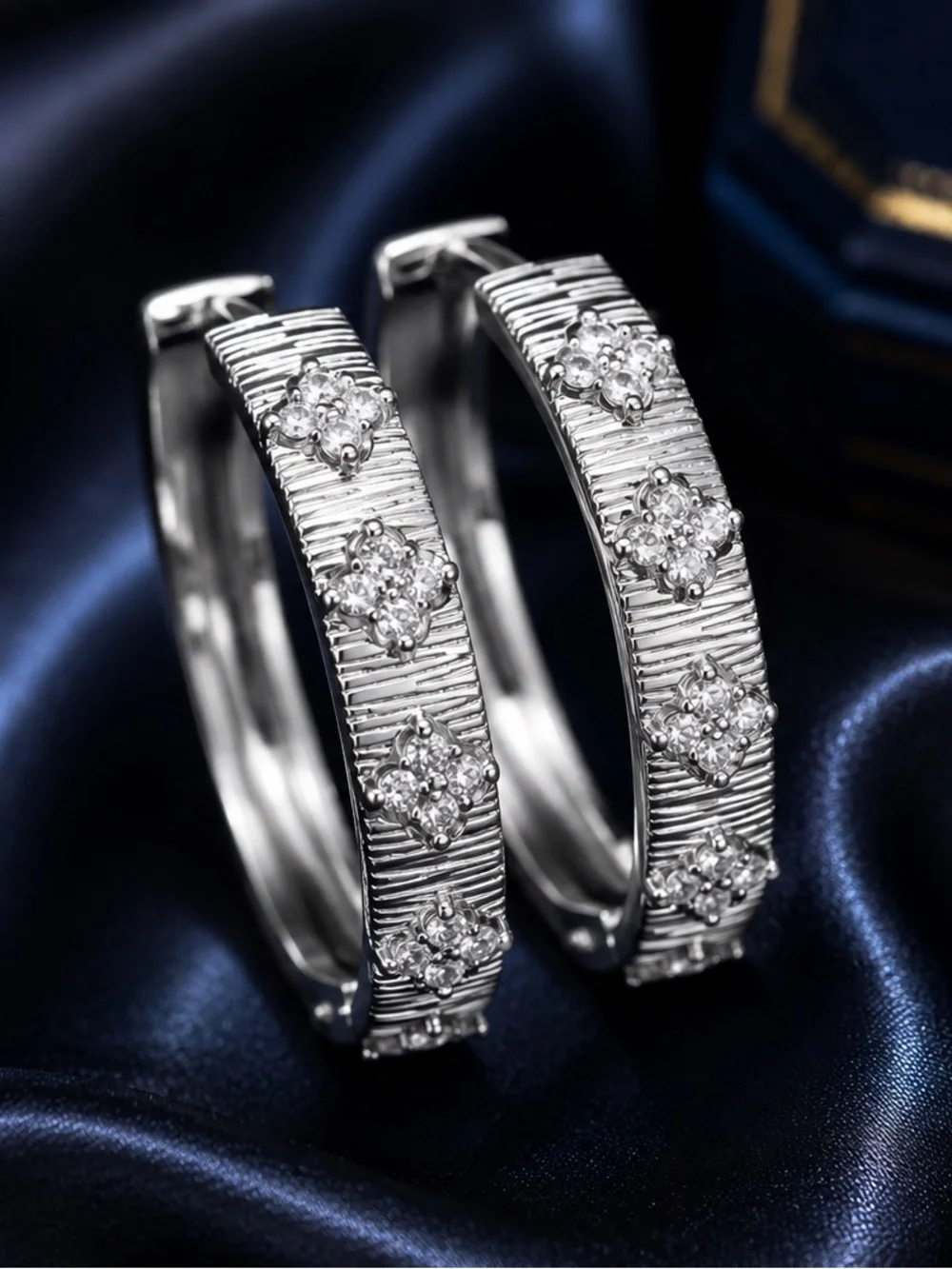 Elegant Silver tone Crystal Hoop Earrings - Silver tone finish